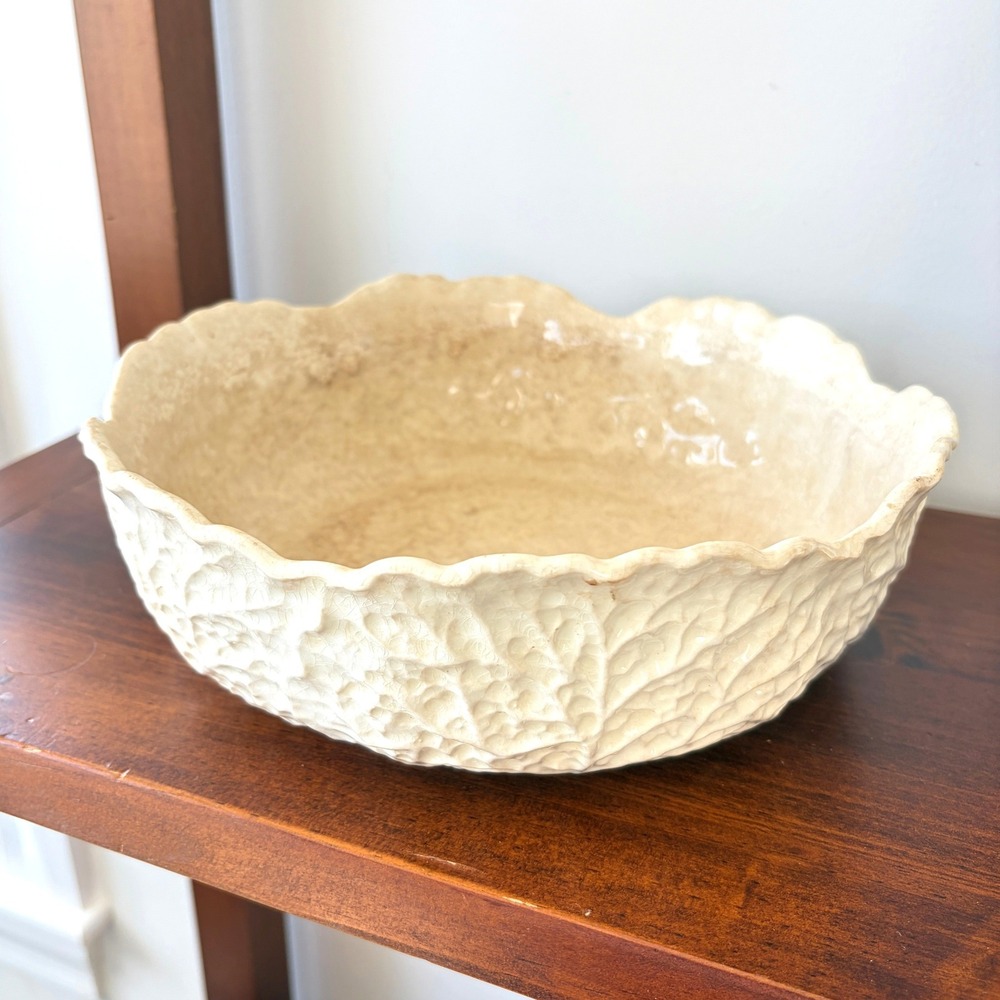Vintage Erphila Georgian Leaf Ceramic Bowl Cream Cabbage Lettuce Germany 9 inch